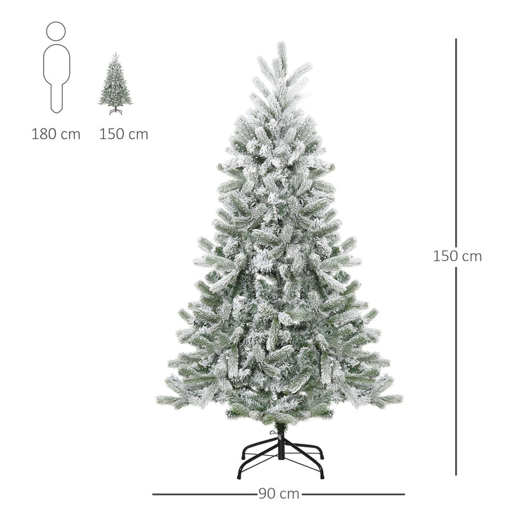 Árvore de Natal Nevada Artificial 150cm com 521 Ramos PVC e PE Base Dobrável e Suporte de Metal Decoração de Natal para Interiores Ø90x150cm Verde e Branco