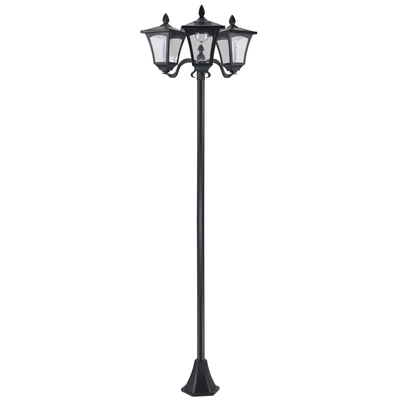 Candeeiro Solar de Jardim com 3 Luzes LED Impermeável IP44 Sensor de Noite Candeeiro de Exterior para Terraço Pátio Aço Inoxidável 51,5x47x182,5cm Preto