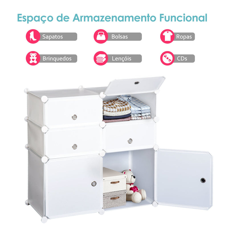 Armário Modular Móvel Organizador com 4 plateleiras Plástico 75x37x73cm Branco