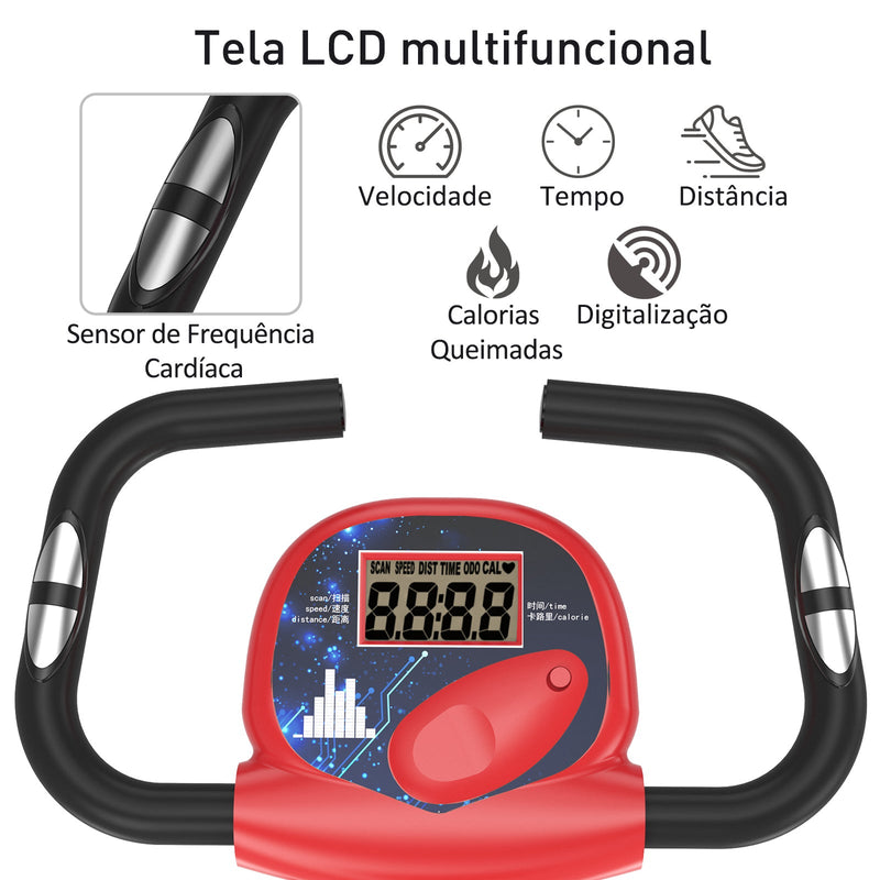 Bicicleta Estática Dobrável com assento ajustável Ecrã LCD Aço 43x97x109 cm Vermelho