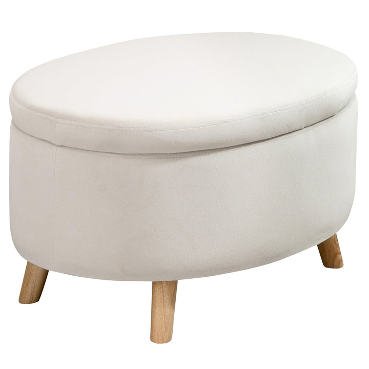 Otomano Puff Estofado em Veludo Acolchoado Banco de Armazenamento com Tampa Removível e Pés de Madeira para Dormitórios Sala de Estar Corredor 71x51,5x42 Bege