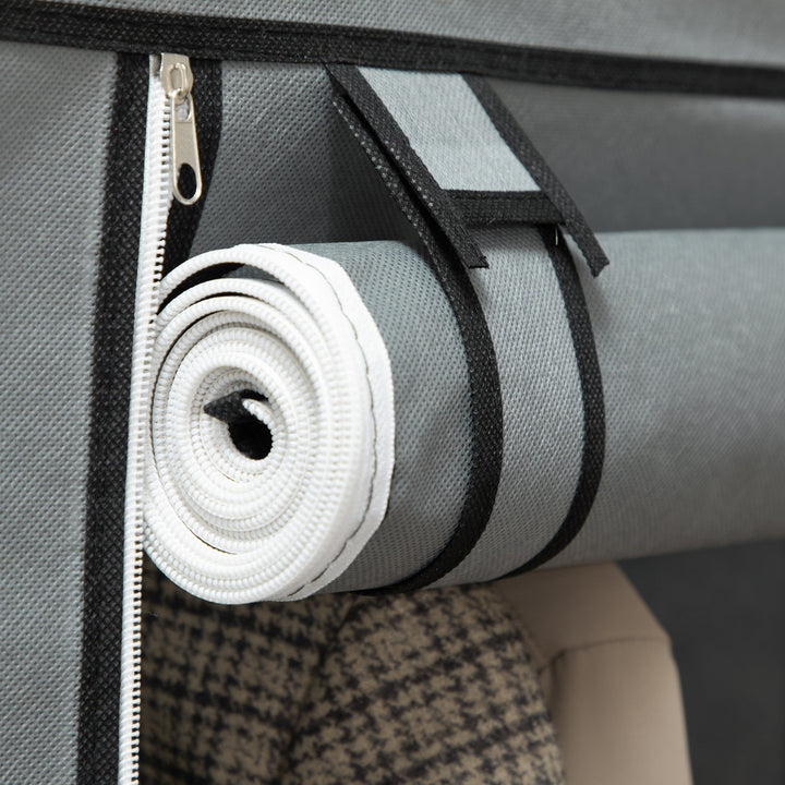 Roupeiro de Tecido Dobrável Armário Portátil com 8 Prateleiras de Armazenamento e 2 Barras de Pendurar Organizador de Roupa para Dormitório Vestidor 125x43x162,5cm Cinza Claro