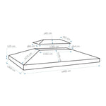 Cobertura de Substituição 4x3m para Pérgola de Jardim 2 Níveis Respirável com 10 Orifícios de Drenagem Cobertura de Substituição de Pérgola Exterior Cinza