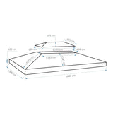 Cobertura de Substituição 4x3m para Pérgola de Jardim 2 Níveis Respirável com 10 Orifícios de Drenagem Cobertura de Substituição de Pérgola Exterior Cinza