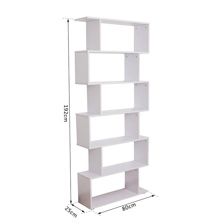 Estante Moderna em forma de S tipo Biblioteca de 6 Prateleiras- Madeira– Cor: Branco- 80 x 25 x 192 cm