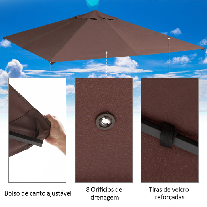 Cobertura de substituição de 3 x 3 m para barraca de jardim gazebo ao ar livre com 8 orifícios de drenagem e ventilação marrom