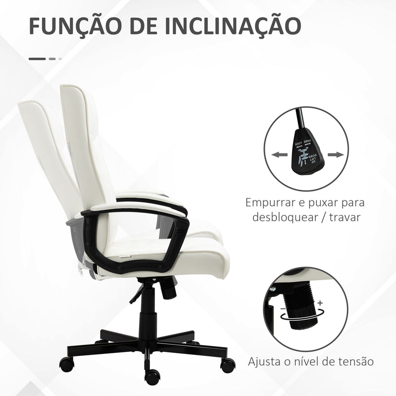 Cadeira de Escritório Giratória 360° Cadeira de Escritório com Encosto Alto Altura Ajustável e Função de Inclinação para Escritório Carga 120kg 65x65x102-112,5cm Creme