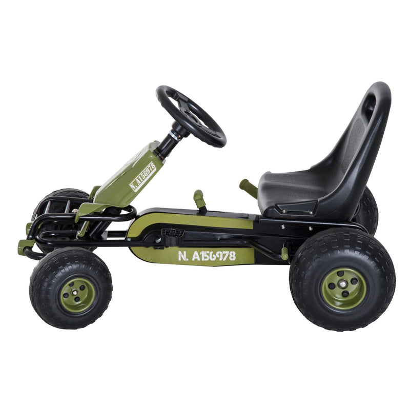 Carro de Pedais Desportivo com Assento Ajustável Embraiagem e Travão para Crianças acima de 3 Anos Carga 35kg 99x65x56cm Quadro de Aço Preto e Verde