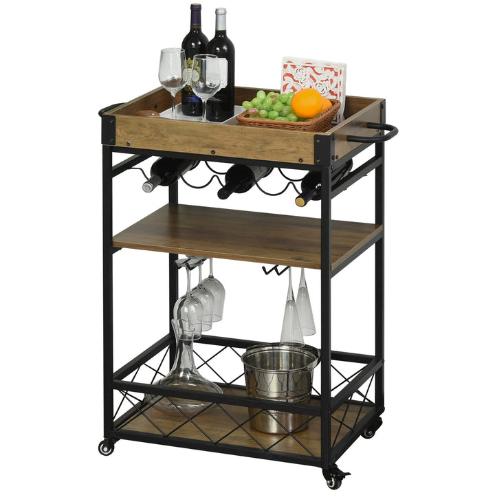 Carrinho de cozinha multifuncional com 3 prateleiras 77x44,5x91 cm Madeira rústica