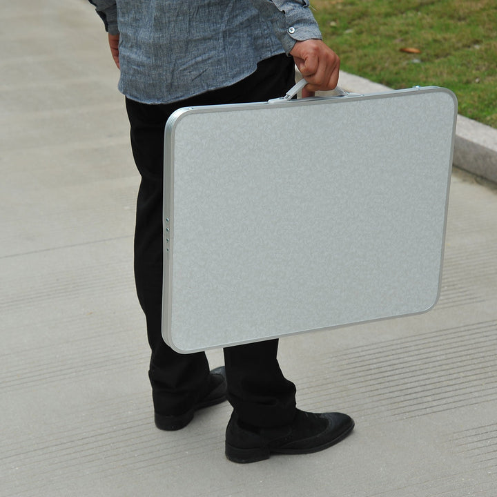 Mesa de Campismo Dobrável e Ajustável de 47,5 a 64 cm- Cor: Branco- Alumínio e MDF- 60 x 45 x 64 cm