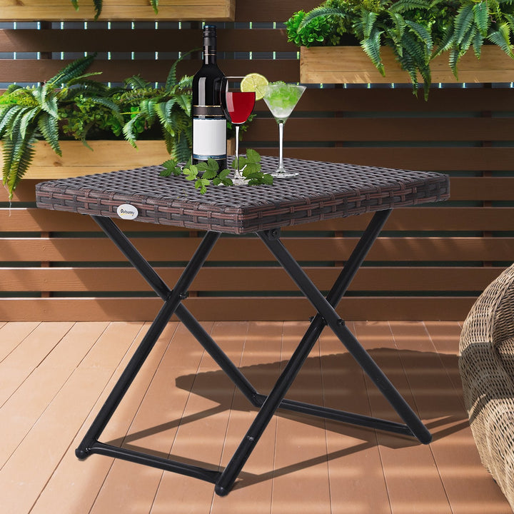 Mesa dobrável para jardim em vime e aço inoxidável com pernas cruzadas 40x40x40 cm marrom