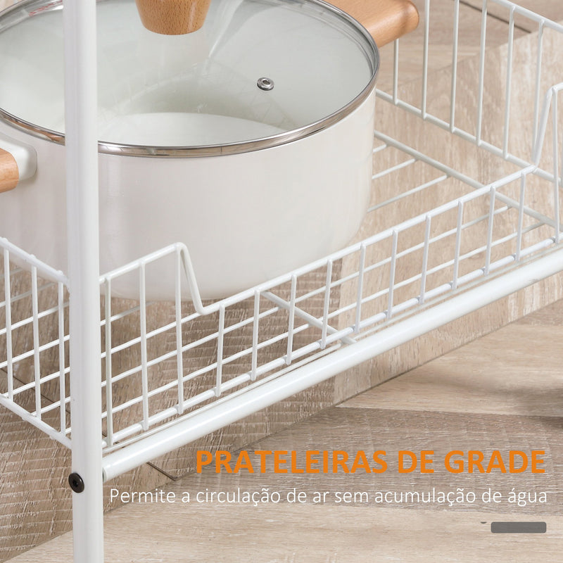 Carrinho de Cozinha com Rodas de Aço Carrinho Auxiliar com 4 Níveis Carrinho de Armazenamento para Casa de Banho Sala de Estar Cozinha 42x34x114,5cm Branco