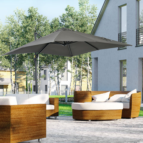 HOMCOM Chapéu de Sol de Jardim 245x245x245 cm Chapéu de Sol Excêntrico com Rotação 360° Inclinação de 5 Níveis com Manivela e Ventilação para Pátio Terraço Cinza