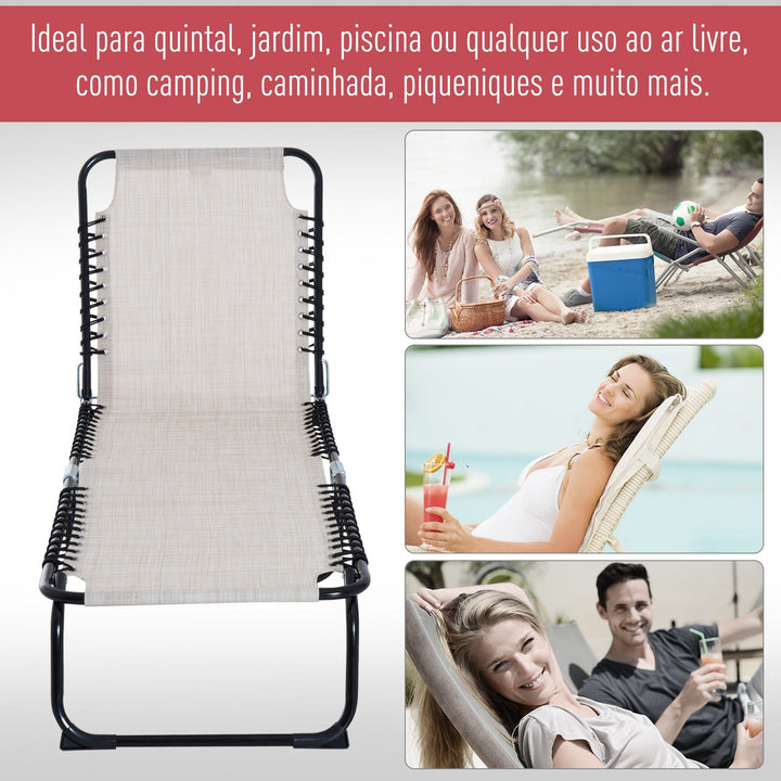 Espreguiçadeira dobrável Espreguiçadeira de praia ajustável com encosto ajustável Fácil de transportar para Praia Piscina 197x58x76cm cor Creme Branco