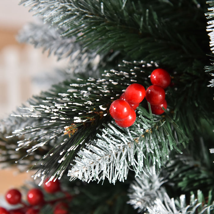 Árvore de Natal Artificial 180cm Ignífugo com 539 Ramos 51 Bagas Folhas de PVC Base Dobrável e Suporte Metálico Decoração de Natal para Interiores Verde