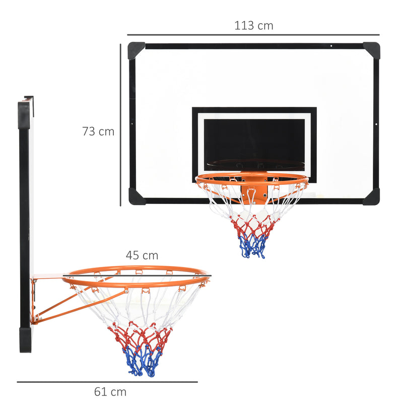 Tabela de Basquetebol com Rede Tabela de Basquetebol de Parede com Quadro e Estrutura de Aço para Utilização em Interiores e Exteriores 113x61x73 cm Preto