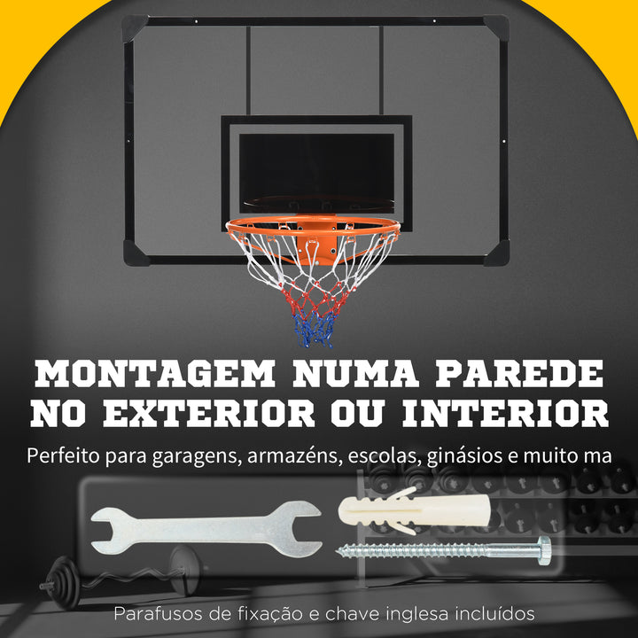 Tabela de Basquetebol com Rede Tabela de Basquetebol de Parede com Quadro e Estrutura de Aço para Utilização em Interiores e Exteriores 113x61x73 cm Preto