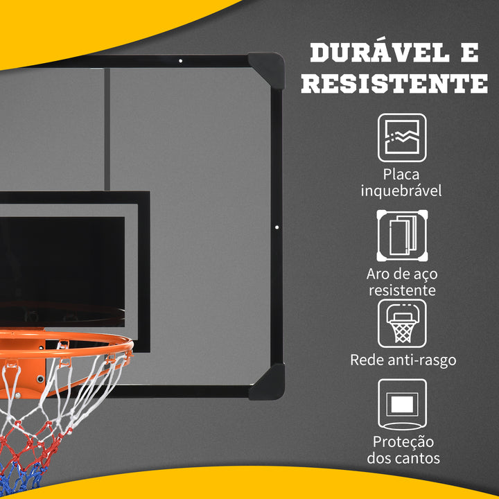 Tabela de Basquetebol com Rede Tabela de Basquetebol de Parede com Quadro e Estrutura de Aço para Utilização em Interiores e Exteriores 113x61x73 cm Preto