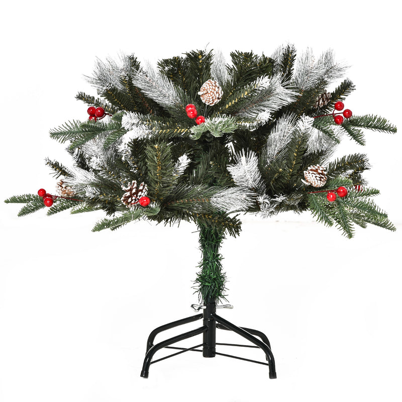 Árvore de Natal Artificial 120cm com 239 Ramas 27 Pinhas e 27 Frutinhas Folhas de PVC PE Base Dobrável e Suporte Metálico Decoração de Natal para Interiores Verde