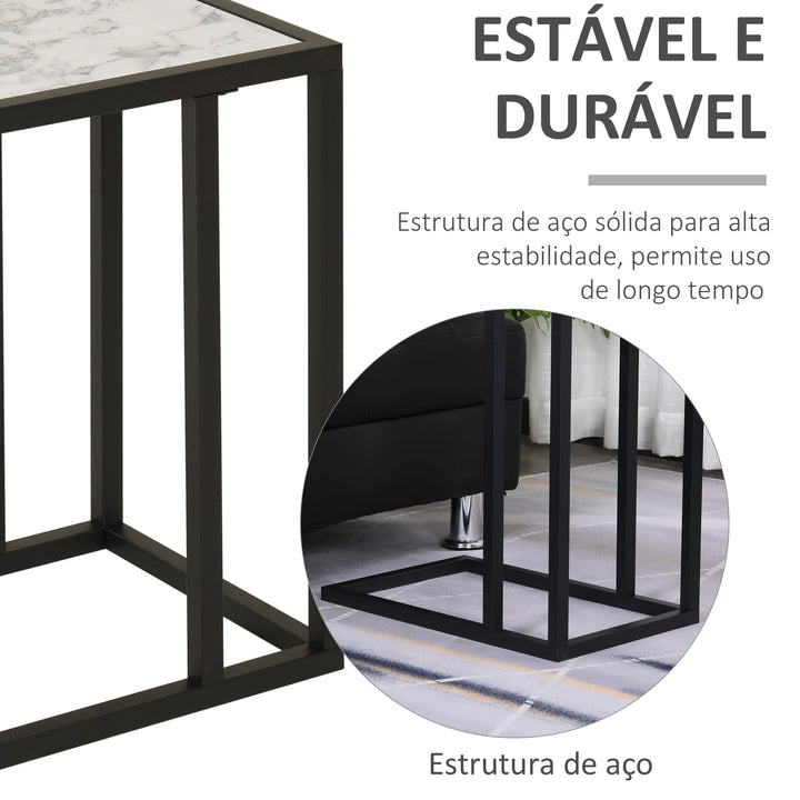 Mesa Auxiliar Lateral para sofá Imitação de mármore economizar espaço 45x30x51,5cm
