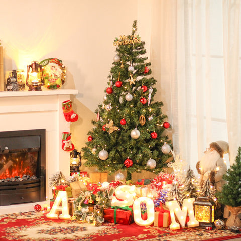 HOMCM Árvore de Natal artificial com 490 ramos 170 luzes LED Estrutura articulada com base dobrável de metal para interior F75x150 cm Verde