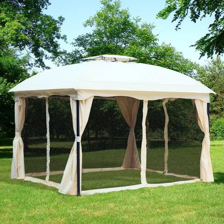 Pérgola Exterior 3x3.65x2.75m de Jardim Marco de Ferro com Parede Lateral e Mosquiteira Cor Creme