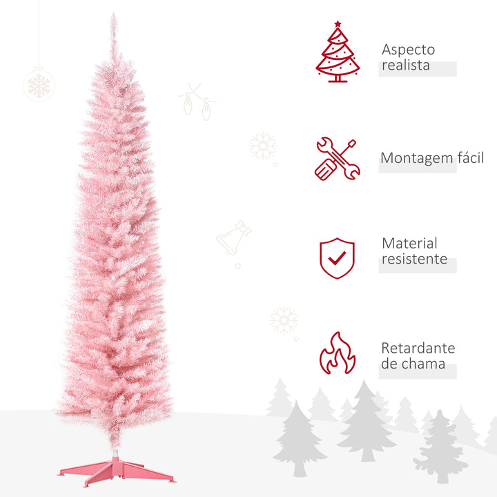 Árvore de Natal Artificial 180cm Ignífugo com 390 Ramos de PVC e Suporte de Metal Decoração de Natal para Interiores Fácil de Montar Rosa