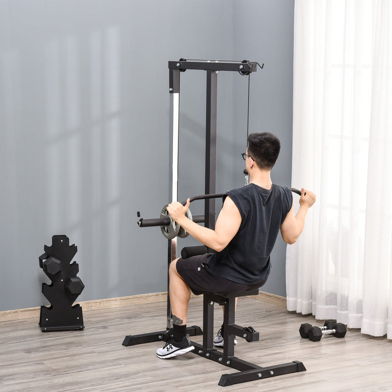 Máquina de Musculação Estação de Treinamento com Poleia e Assento Ajustável em Altura para Treinamento em Casa Academia Escritório Carga Máxima 100kg 107x120x190cm Preto