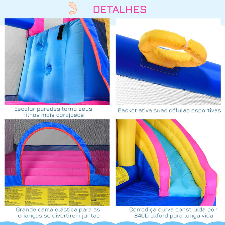 Castelo inflável infantil com piscina escorregador cama de salto e bolsa de transporte 380x320x210 cm Multicolor