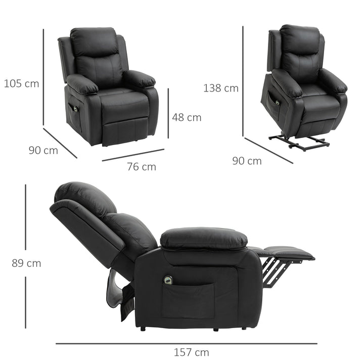 Poltrona Relax Levanta Pessoas com Controle Remoto Reclinação Elétrica de 160° Apoio para os Pés Encosto Estofado em PU e Bolsos Laterais 76x90x105cm Preto