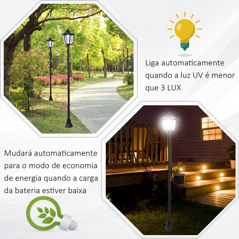 Poste de luz solar ao ar livre 6 LEDS Autonomia 6-8 Horas Partida automática ?26x177 cm Luz de rua solar exterior