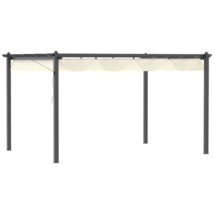 Pérgola de Alumínio 4x3 Pérgola de Jardim com Teto Retrátil Tecido de Poliéster e 8 Orifícios de Drenagem para Pátio Terraço Exterior Creme