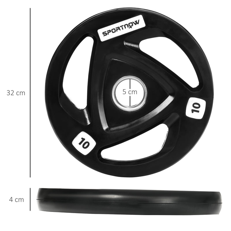 Conjunto de 2 Discos de Pesos Olimpicos 10kg Ferro Fundido Placas de Peso Revestido em Borracha com Orifício de 5cm para Treinamento Fitness em Ginásio Casa Ø32x4cm Preto