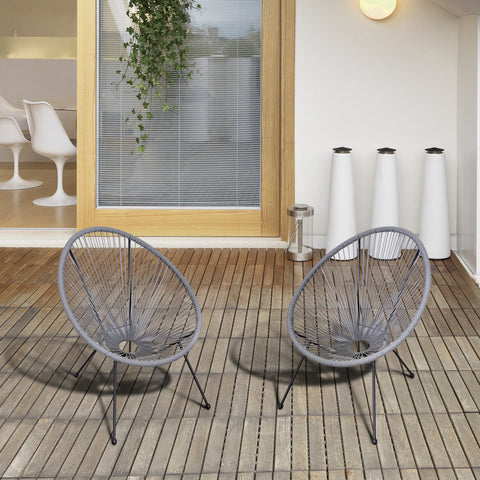 Conjunto de 2 Cadeiras de Jardim acapulco de Vime Forma Oval com Apoia Braços Encosto Alto para Interior Exterior 73x77x87 cm Cinza