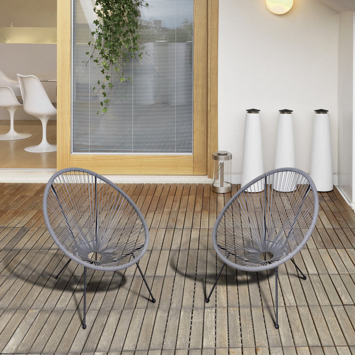 Conjunto de 2 Cadeiras de Jardim acapulco de Vime Forma Oval com Apoia Braços Encosto Alto para Interior Exterior 73x77x87 cm Cinza