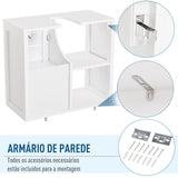 Armário de Banheiro Baixo com Prateleiras e Armário com Porta 60x30x54 cm Branco