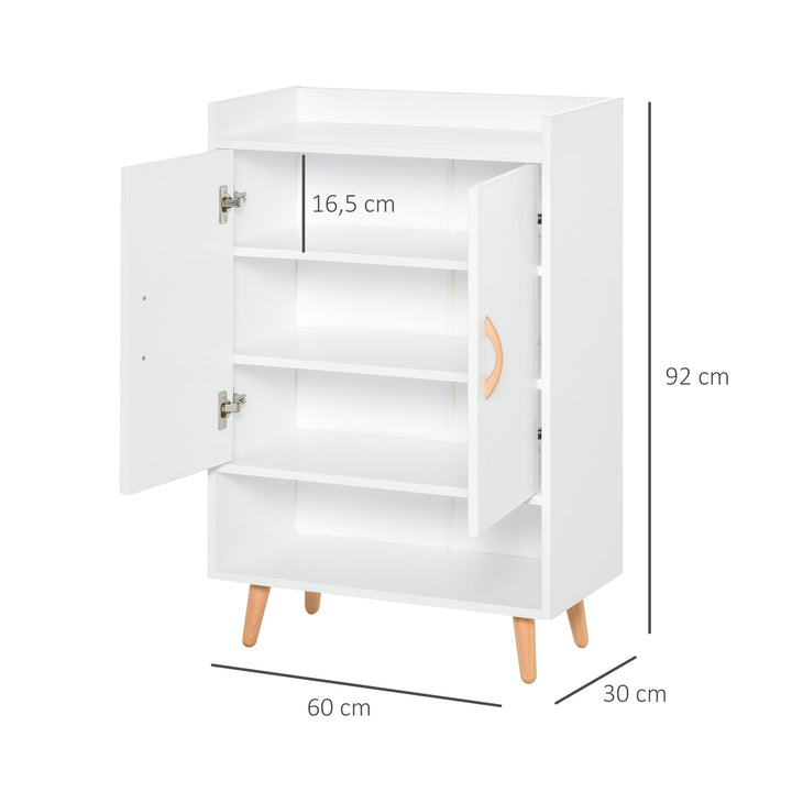 Móvel Sapateiro de 2 Portas Moderno Móvel Auxiliar para 12 Pares de Sapatos com 4 Prateleiras para Entrada Sala de Estar Dormitório 60x30x92cm Branco