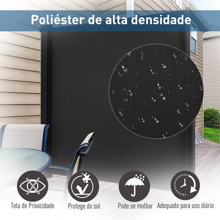 Toldo Lateral Retrátil para Terraço de Jardim ou Pátio Poliéster 350x180cm Cinza Escuro