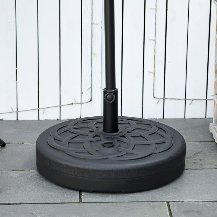 Base para Chapéu de Sol de PE Redonda Suporte para Chapéu de Sol 2,5kg Apto para Mastros de 38mm/48mm Preenchível com Areia 35kg e Água 25L Ø56x30,5cm Preto