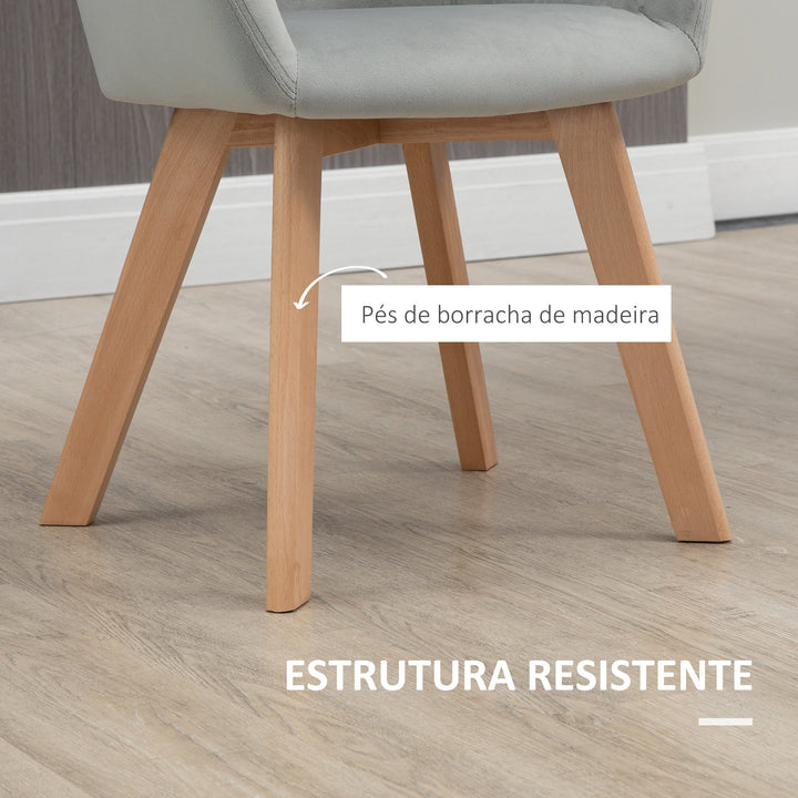 Conjunto de 2 Cadeiras de Sala de Jantar Modernas Cadeiras de Cozinha Estofadas em Veludo com Encosto Médio e Pés de Madeira de Borracha para Sala de Estar Carga 120kg 54x57x80cm Cinza