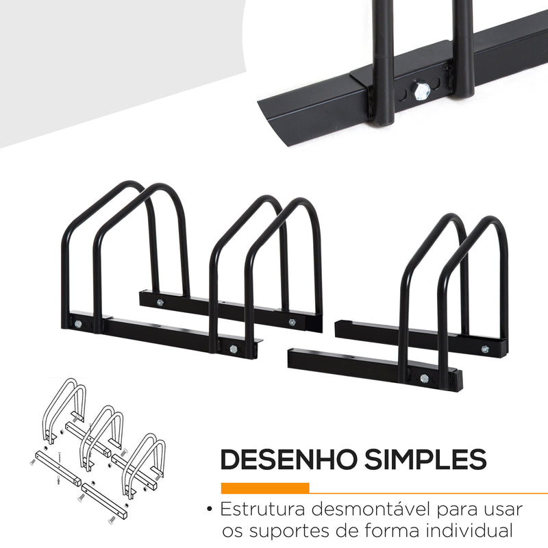 Estacionamento para 3 Bicicletas Suporte de Aço para Estacionar Bicicletas no Chão para Interior e Exterior 76x33x27 cm Preto