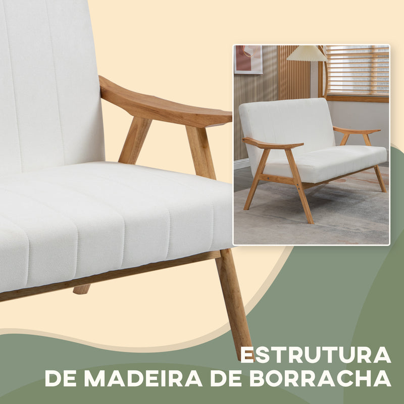 Sofá de 2 Lugares Moderno Sofá Sala de Estar Estofado em Poliéster com Assento Acolchoado e Pés de Madeira para Escritório Carga Máxima 200 kg 126x74x82 cm Creme