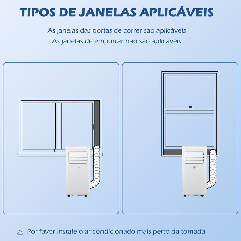 Ar Condicionado Portátil 9000BTU 1010W Refrigerador Ventoinha Desumidificador com Ecrã LED Controlo Remoto Temporizador para Ambientes de 20 m² 35,3x35x72,5 cm Branco