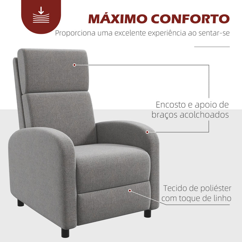 Poltrona Relax Reclinável até 160° Poltrona Reclinável Manual com Apoio para os Pés Carga Máxima 120 kg para Sala de Estar Dormitório 64x86x102 cm Cinza