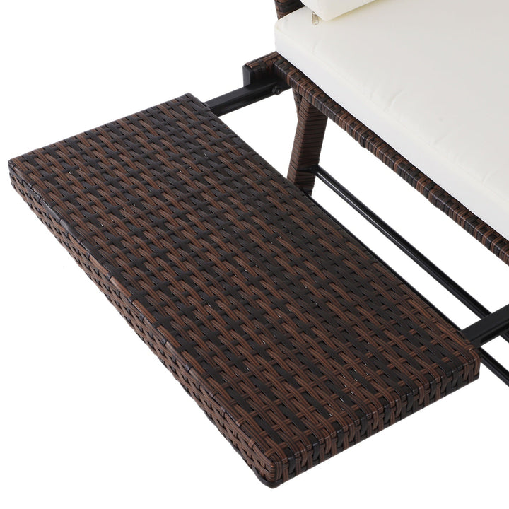 Sofá de Dois Lugares Ratán Sintético Convertível en Cama Sofá de Jardim Exterior com Almofada Castanha Cadeira Móvel Mobiliário Pátio Terraço 129x66x79cm