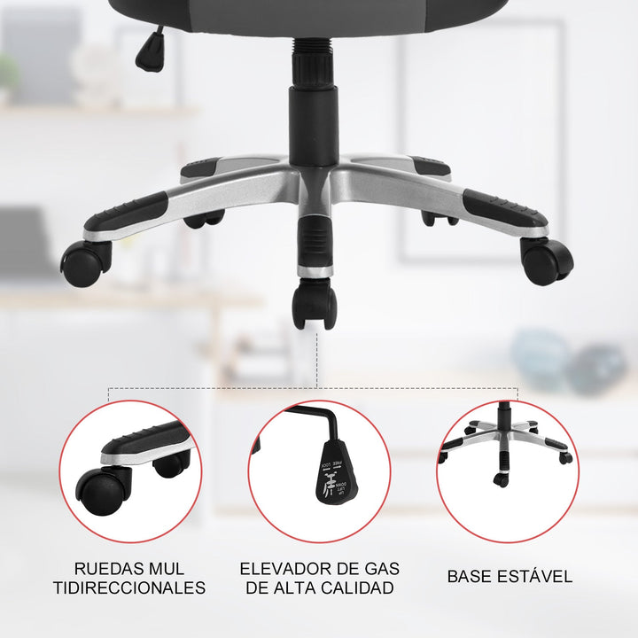Cadeira de Escritório ergonómica Altura ajustável Com 5 rodas 65x69x(112-122) cm Preto e cinza