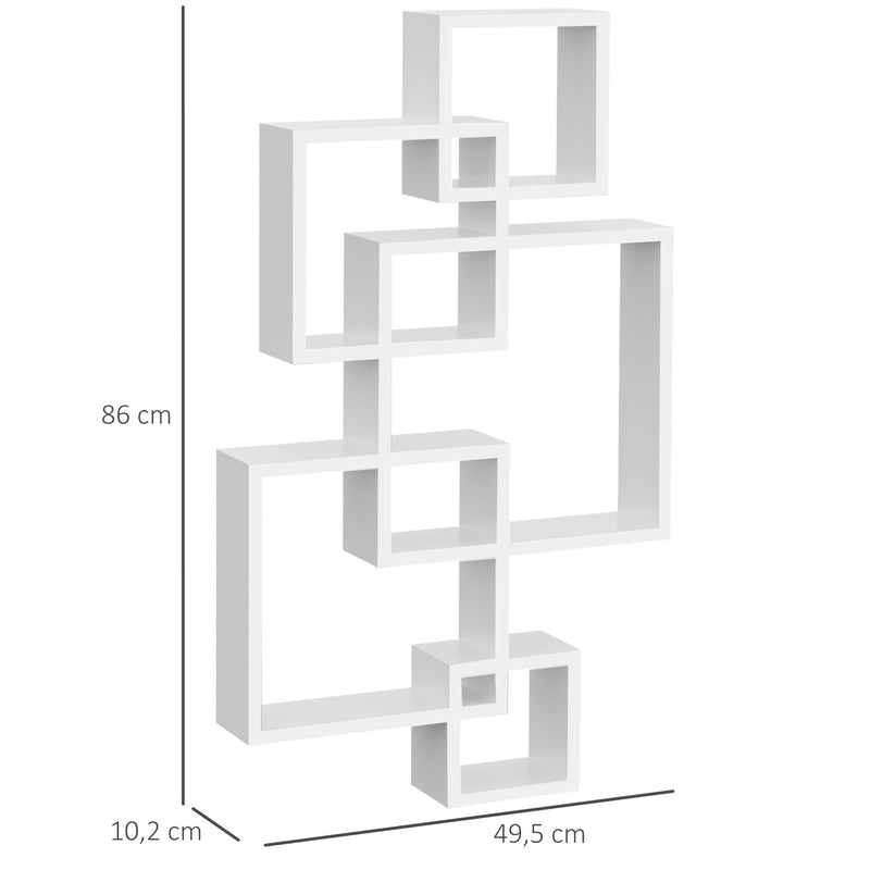 Estante de Parede com 5 Cubos Estante Flutuante de Madeira para Sala de Estar Dormitório Entrada Estúdio Estilo Moderno 49,5x10,2x86cm Branco