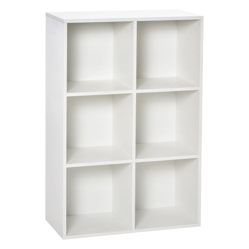 Estante para Livros Estante de Madeira de 3 Níveis com 6 Compartimentos de Armazenamento para Sala de Estar Dormitório Escritório 65,5x30x97,5cm Branco