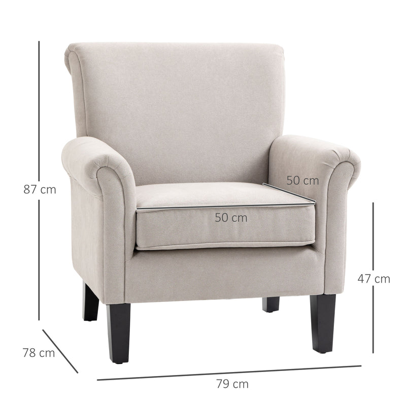 Poltrona Estofada em Tecido Poltrona Relax com Apoio para os Braços Assento Amovível e Lavável Pés de Madeira para Dormitório Estilo Moderno Carga 150kg 79x78x87cm Cinza