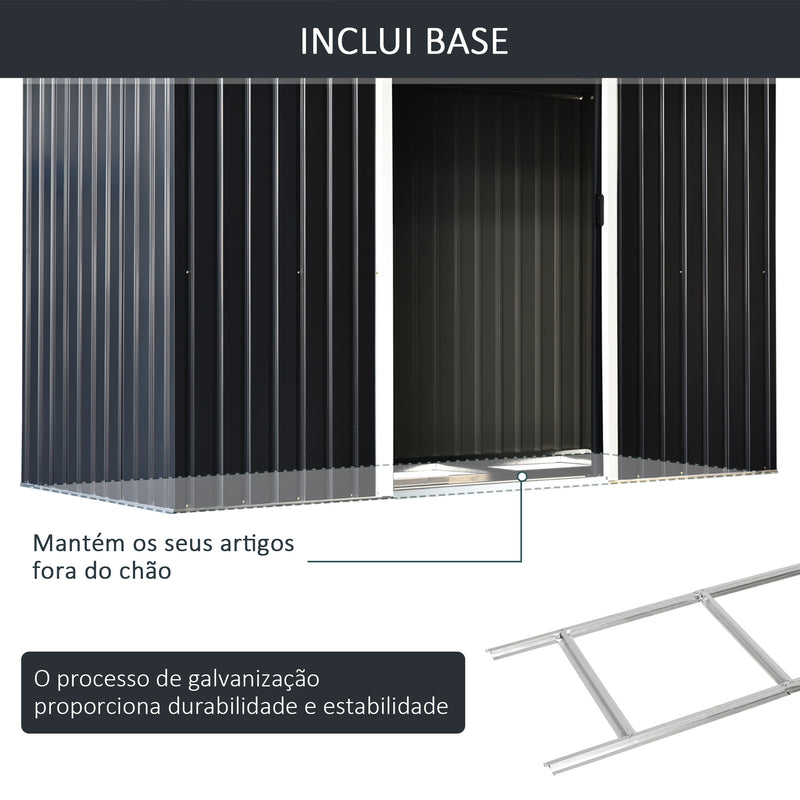 Abrigo de Jardim 280x130x172cm Abrigo de Exterior de Aço Galvanizado com Porta Corredeira e Ventilações para Armazenamento de Ferramentas Cinza Escuro